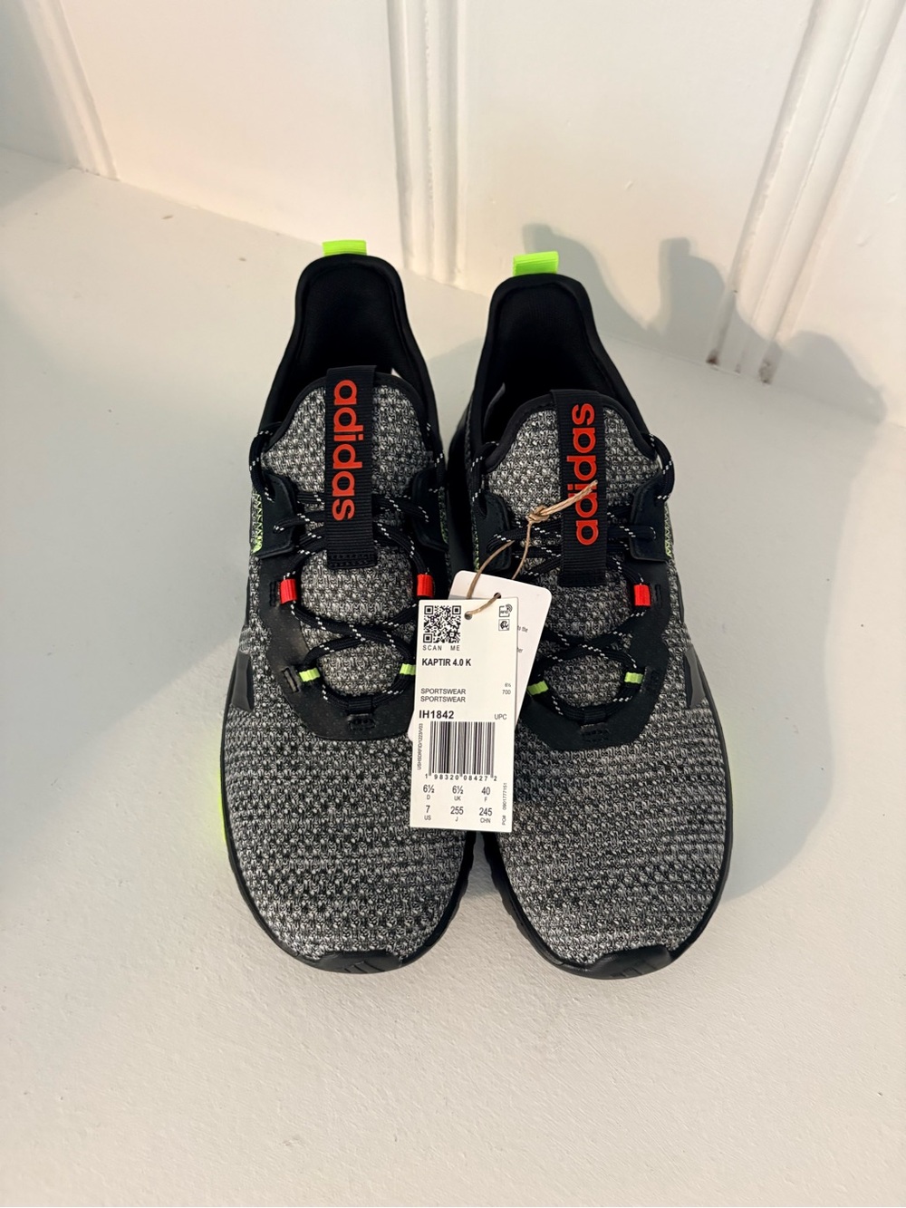 adidas Grey Knit Sneakers with Neon Green and Pink Accents